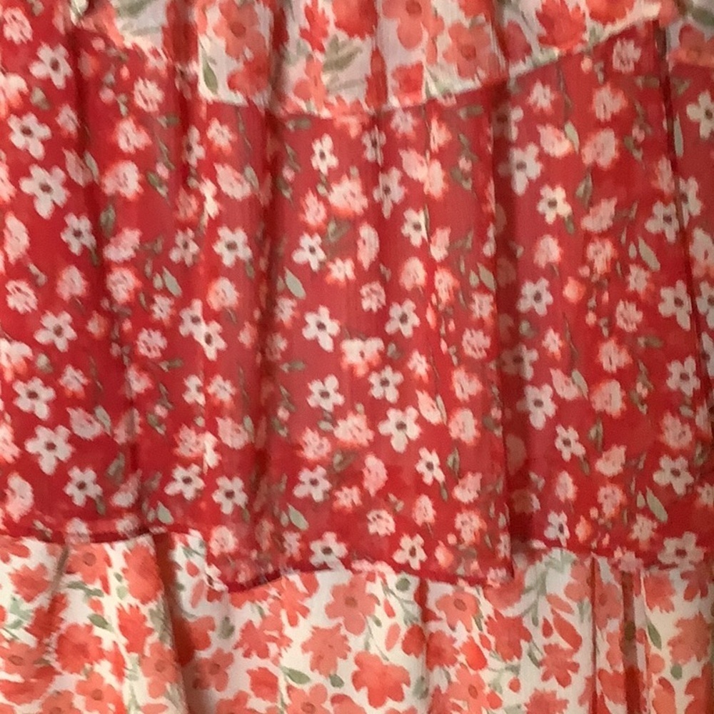 🌸 Boho Floral Peasant Top Blouse Women’s L Red Tiered Festival Summer Bohemian - Picture 3 of 6